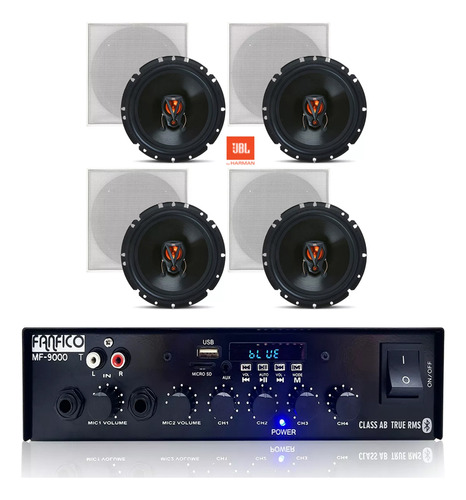 4 Caixas Som Embutir+ Falante 6p Jbl + Amplificador Mf9000