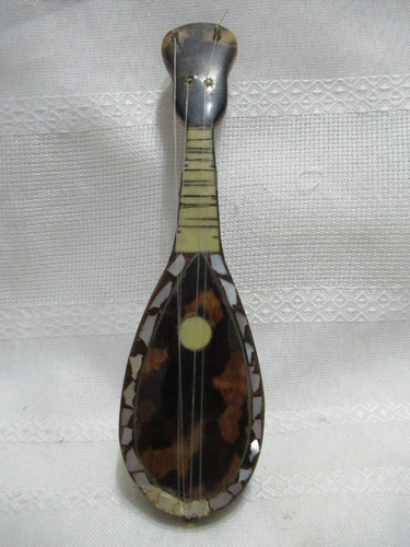 Antiguo Adorno Instrumento Musical Mandolina Miniatura Nácar