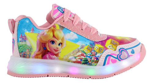 Tenis Princesa Peach Niñas Mario Bros Luces Led Rosa Niña