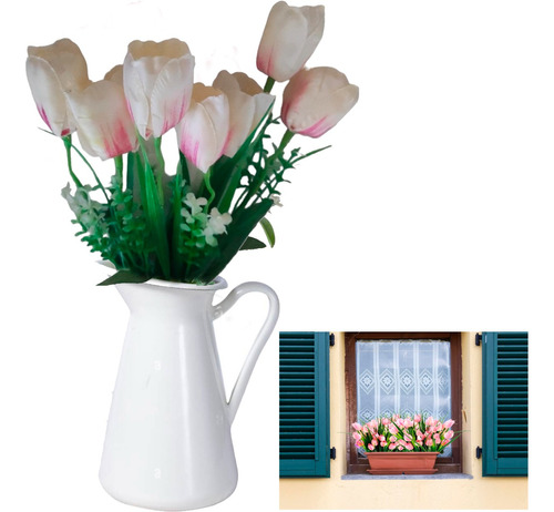 Ramo De 7 Tulipanes Flor Artificial Real Follaje Decorativa