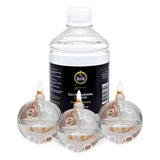 Kit 3 Lamparinas Decorativas Bola Incolor + 500ml De Fluido