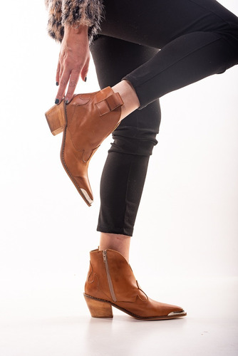 Zapatos Texanas Cortas Cuero Moda Mujer Tejanas Botas Taco