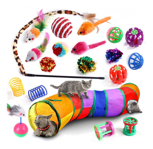 Juguetes Para Gato 20 Pcs Pluma Varita Bola Túnel Ratone Fav