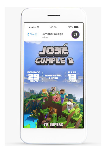 Invitación Digital Tarjeta Virtual - Minecraft Bedrock