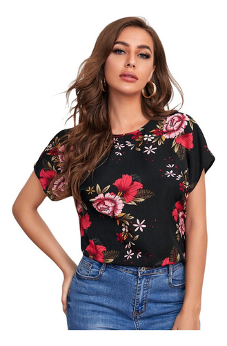 Blusa / Top Con Estampado Floral De Manga Murciélago