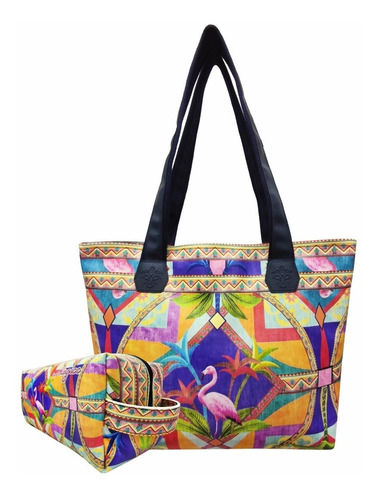 Bolsa Feminina Com Necessaire Tropical Geométrica Magicc 206