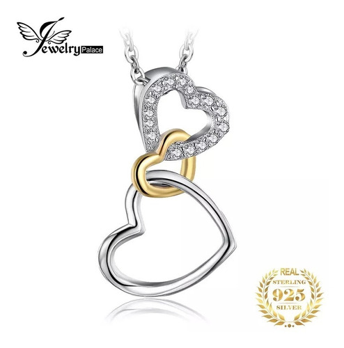 Collar Colgante Triple Corazón En Plata 925 Para Mujer 