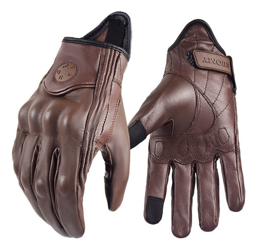 Lazhu Vintage Hombres Mujeres Guantes De Moto De Cuero