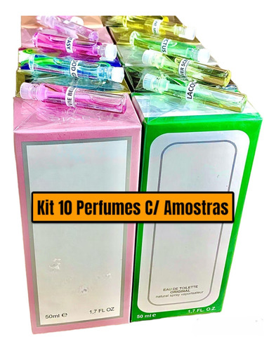 Kit Atacado10 Perfumes De 50ml + Amostras 1.8ml Perfume