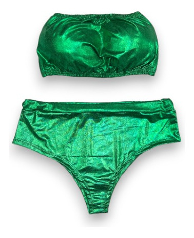 Conjunto Metalizado Hot Pant Fantasia Carnaval Plussize 