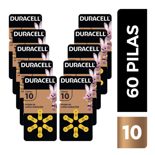 Duracell Pila Auditiva 10, Zinc Aire 1.45v, Con 60 Pilas