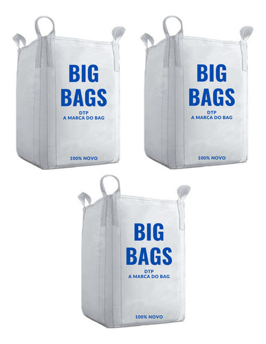 Saco Big Bag Reciclagem Entulho Boca Aberta 1000kg C1 3un Cor Branco Branco