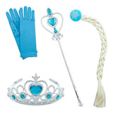 Kit Acessórios Frozen Elsa C/ Varinha, Luvas, Trança E Coroa