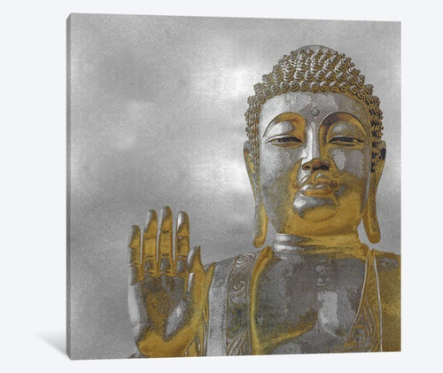 Cuadro Buda Dorado Zen En Lienzo Canvas Metalizado Acabado Brillante Listo Para Colgar