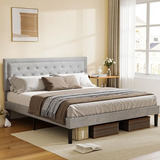 Cama King Size Con Cabecera Ajustable Y Almacenami