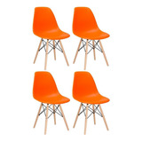 4 Cadeiras Charles Eames Eiffel Dsw Wood Laranja