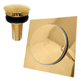 Valvula Pia Banheiro Dourada 7/8 E Ralo 15x15 Click Inox Kit