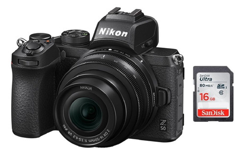 Cámara Nikon Z50 Mirrorless 20 Mp + Lente 16-50mm Vr + 16gb Color Negro