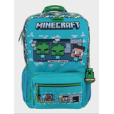 Mochila Grande Escolar Minecraft Chenson Primaria Color Azul Diseño De La Tela Lisa