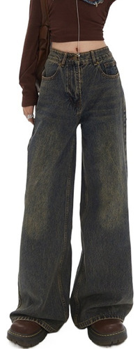 Jeans/pantalones Trapeadores De Piso Lavados Vintage En