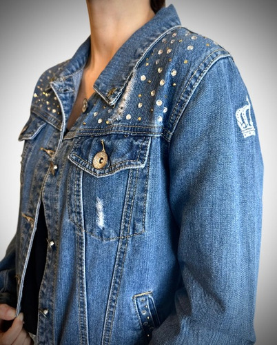 Chaqueta De Jeans Mezclilla Tachas Exclusiva Marca Fadic&co Sku007 Talla S (revisar Imágenes)