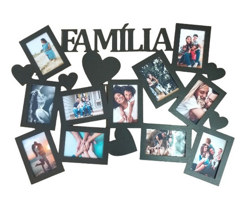 Quadro Família Preto Painel Decoração 11 Fotos 10x15 Mdf