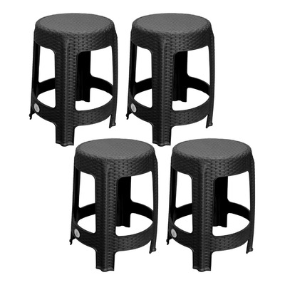4 Bancos Plástico Rattan Redondo Uso Rudo Jardin Reforzado | Envío gratis