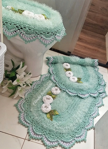 Jogo De Banheiro Em Crochê Decore Luxo Verde