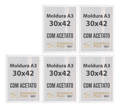 Kit 5 Quadros Molduras Madeira Tamanho A3 30x42 Com Acetato