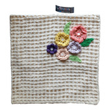 Funda Almohadon Crochet Flores Artesanal Lienzo Algodo 40x40