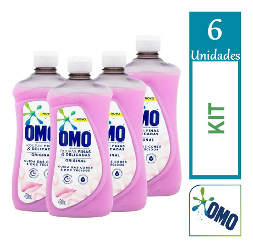 Kit 6 Lava Roupas Líquido Omo Roupa Delicada Original 450ml