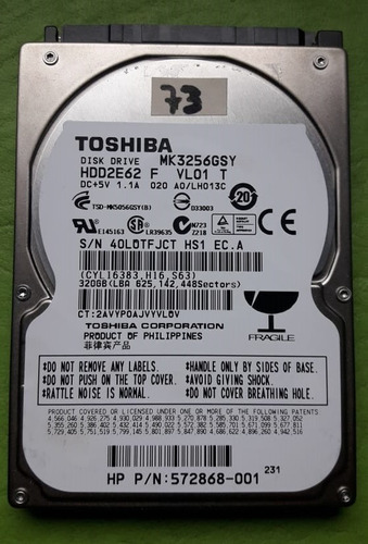 Disco Rígido Notebook Toshiba Mk3256gsy 320 Gb