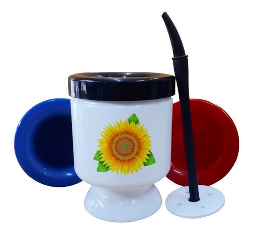 Mate Plastico Girasol Flor Hojas Amrillo Naturaleza