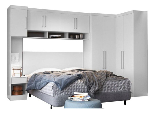 Quarto Casal Modulado Modena V 6 Peças (1 Armário Aéreo + 3