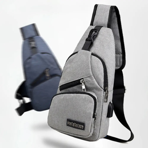 Mariconera Para Hombre Mochila Pechera Hombro Con Portabotella Puerto Usb Y Cable Incluido Para Carga De Dispositivos