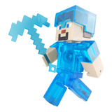 Figura Juguete Steve Armadura Diamante Pico Minecraft 16 Cm