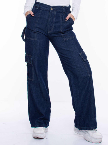 Jean Wide Leg Cargo Pantalón Palazzo Denim 