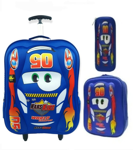 Kit Mochila Rodinha Escolar Carros Reforçada 3d Alto Relevo