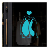 Vinil Adesivo Dia Dos Namorados Azul Casal De Pinguins