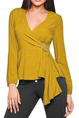 Blusa Escote V Color Mostaza Cruzada Cklass 980-68