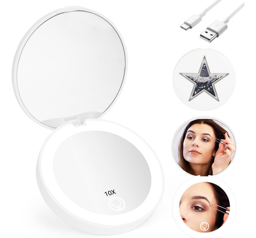 Bisivio Espejo De Maquillaje De Viaje Led Recargable, Espejo