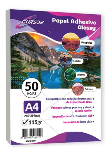 Papel Fotográfico Cursor 115gr Pack De 50 Adhesivo 