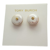 Aretes Tory Burch Perla Con Logo Dorado Redondo