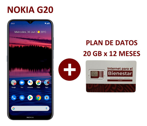 Nokia G20 + Plan 12 Meses Internet Para El Bienestar 20 Gb