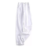 Pantalones Anchos De Lino De Cintura Alta Para Mujer Lean Ca