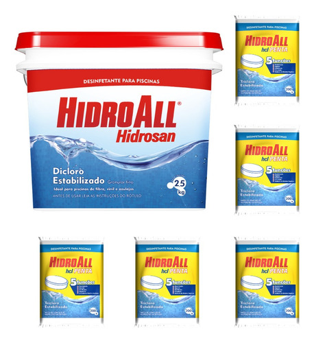 Kit Hidroall Cloro Plus 2,5kg + 5 Pastilhas Hcl Penta 200gr