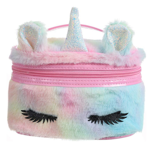 Bolsa De Maquillaje De Unicornio De Piel Sintetica Esponjosa