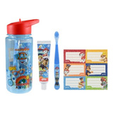 Set Pasta Dientes 50 Gr Cepillo Botella Stickers Paw Patrol Color Azul