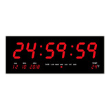 Reloj De Pared Digital Led Rojo 46 X 22 Cm Termometro
