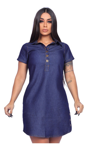 Vestido Chemise Jeans Sem Lycra Moda Mulher Camisão Casual